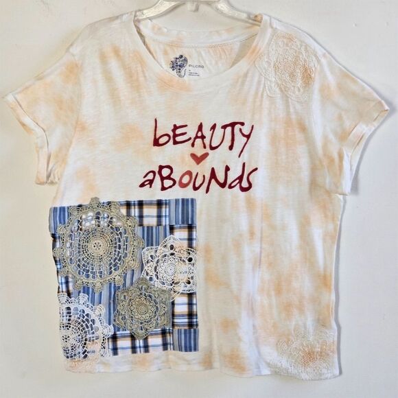 Anthropologie Tops - Anthropologie Pilcro Women's XL Graphic Tee Multicolor Lace Accents